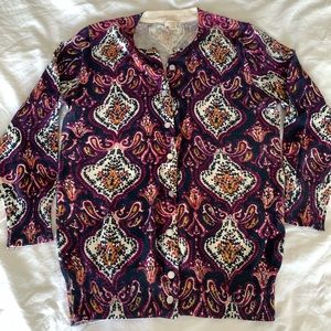Jcrew xxs paisley 3/4-sleeve cotton cardigan